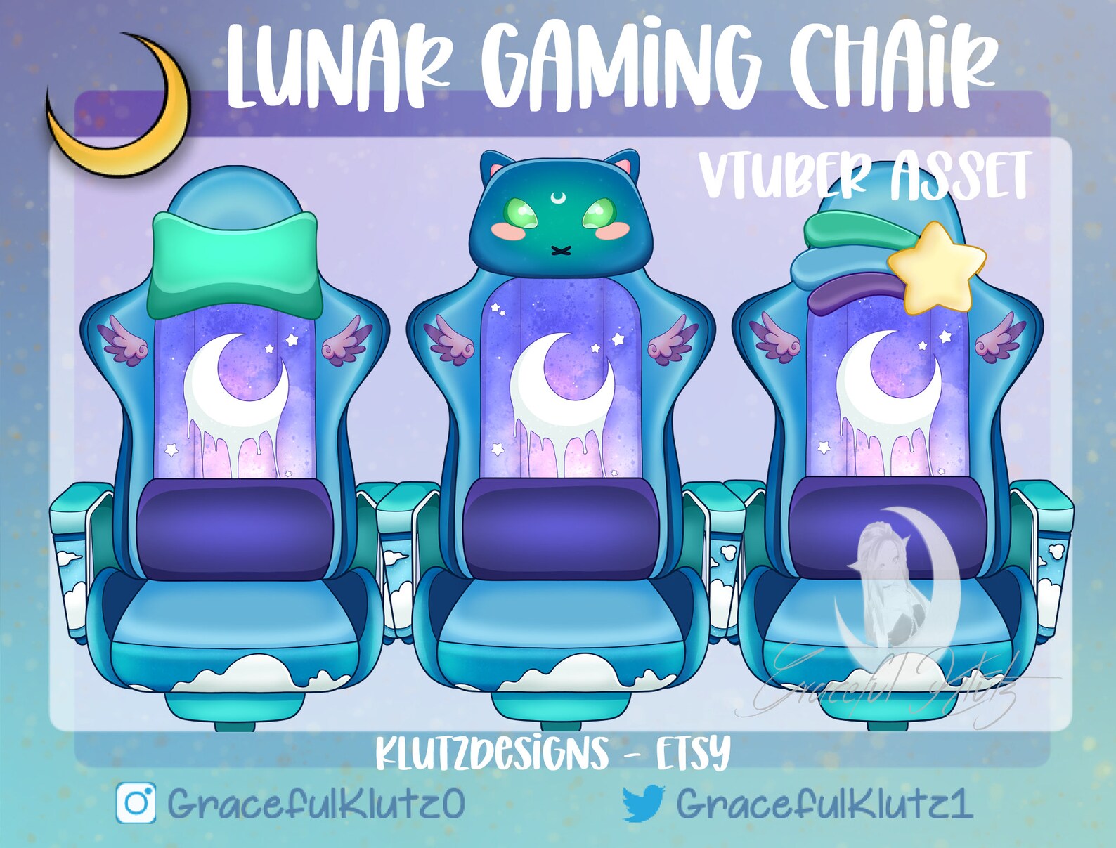 Lunar Interchangeable Gaming Chairs Vtuber Asset Etsy