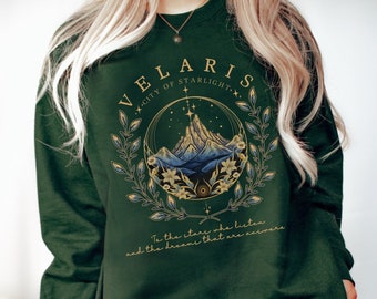 Bluza z okrągłym dekoltem Velaris, sweter Sarah J Maas Acotar, rhysand, feyre, nesta, night court z okrągłym dekoltem, dwustronna bluza z acotar