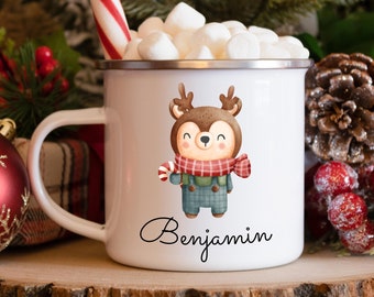 Aangepaste warme chocolade mok, warme chocolade kerst mok, kinderen kerst mok, kinderen kous stuffer, gepersonaliseerde kinderen kerst, cadeau voor kind