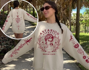 4 sided Astarion Sweatshirt, Baldurs Gate Sweatshirt with sleeve print, BG3 sweatshirt print on back, Bloodless feels a bit woozy
