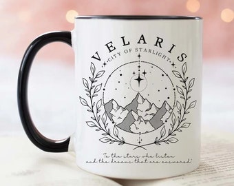 Velarismugg, Acotar-mugg, Velaris-kaffemugg, En gård av törnen och rosor, Sarah J Maas-böcker, present till Acotar-fan, läsmugg