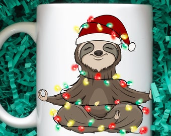 Sloth Christmas Mug, Meditating Sloth Mug, Sloth Lover Gift, Christmas Sloth Mug, Secret Santa Gift, Stocking Stuffer, Custom Mug