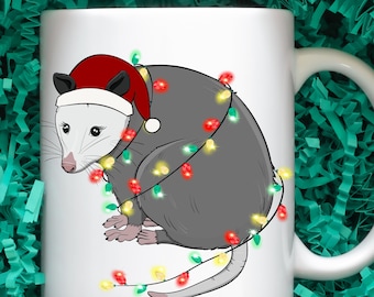 Opossummok, kerstopossummok, mok opossumliefhebber, kousvuller, cadeau geheime kerstman, leuke mok, opossumcadeau, mok cadeau