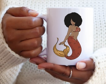 Afrodudinnamugg, sjöjungfrumugg, svart sjöjungfru, svart Ariel, afroamerikansk sjöjungfru, melanin, svart är vackert, stort är vackert