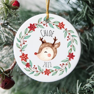 Personalized first Christmas decoration, first Christmas bauble, baby's first Christmas, 1st Christmas, cute reindeer, Christmas gift