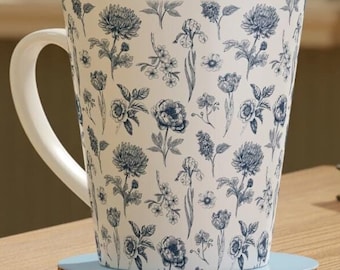 Toile de jouy coffee mug, Toile de jouy tea mug, blue wildflower mug, wildflowers mug, blue and white mug, chinoiserie mugs, blue mug set