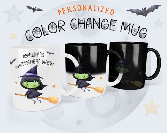 Color Changing Mug, Kids Halloween Mug / Hot Chocolate Mug, Cute Witch Mug, Kids Halloween Gift , Personalized Kids Halloween Mug