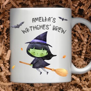Färgskiftande mugg, Halloweenmugg för barn / Varm chokladmugg, Söt häxmugg, Halloweenpresent för barn, Personlig Halloweenmugg för barn bild 3