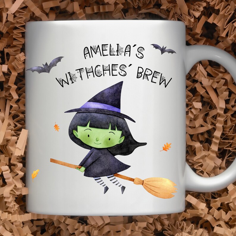 Färgskiftande mugg, Halloweenmugg för barn / Varm chokladmugg, Söt häxmugg, Halloweenpresent för barn, Personlig Halloweenmugg för barn bild 3