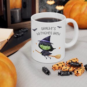 Färgskiftande mugg, Halloweenmugg för barn / Varm chokladmugg, Söt häxmugg, Halloweenpresent för barn, Personlig Halloweenmugg för barn bild 2