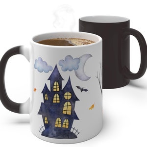 Färgskiftande mugg, Halloweenmugg för barn / Varm chokladmugg, Söt häxmugg, Halloweenpresent för barn, Personlig Halloweenmugg för barn bild 7