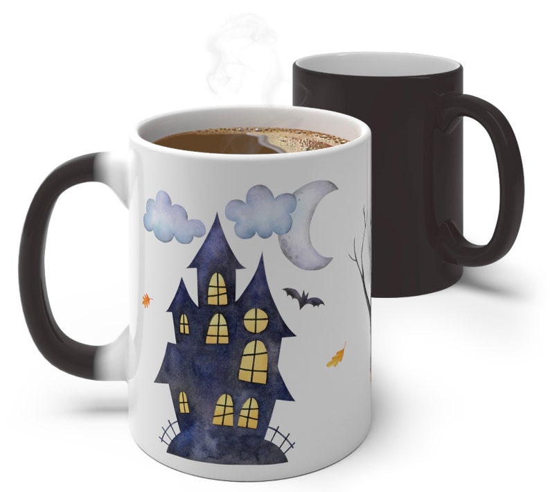 Färgskiftande mugg, Halloweenmugg för barn / Varm chokladmugg, Söt häxmugg, Halloweenpresent för barn, Personlig Halloweenmugg för barn bild 7