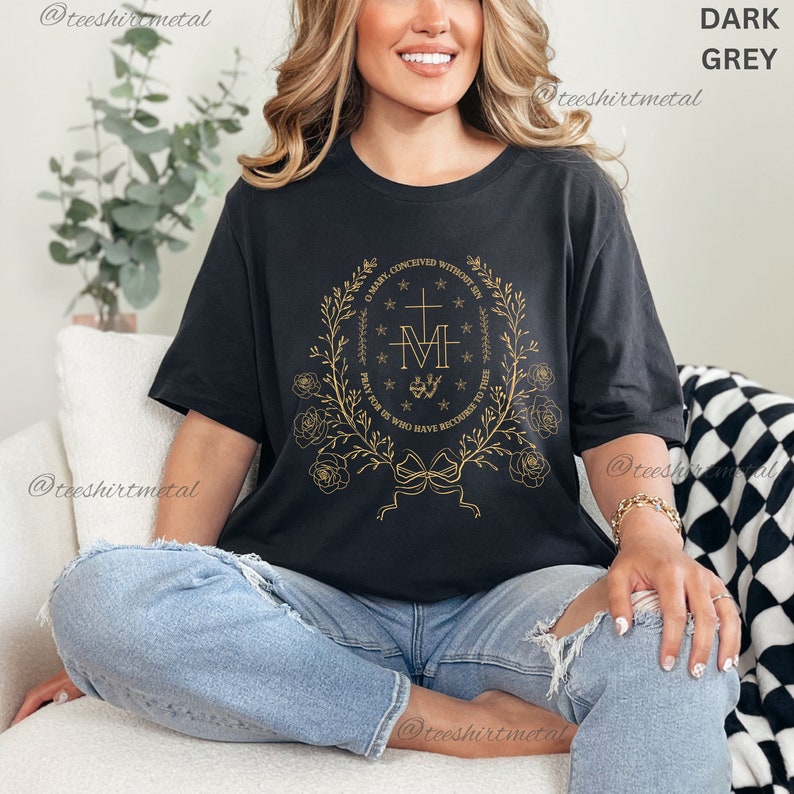 Marian Catholic T-Shirt, Virgin Mary T shirt, Catholic gifts for women, Catholic T-shirt, Marian Cross Shirt, Floral Women Religious Shirts, christian shirt, immaculate heart, catholic tshirt, catholic tee, christian gift, christian tee, jesus tee