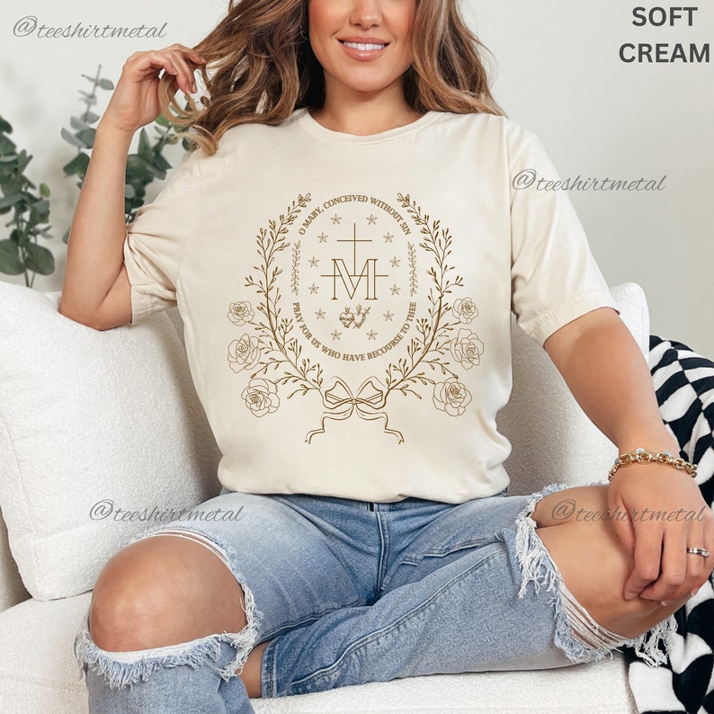 Marian Catholic T-Shirt, Virgin Mary T shirt, Catholic gifts for women, Catholic T-shirt, Marian Cross Shirt, Floral Women Religious Shirts, christian shirt, immaculate heart, catholic tshirt, catholic tee, christian gift, christian tee, jesus tee