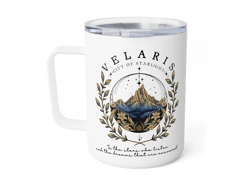 ACOTAR Velaris to go cup, Velaris Insulated Coffee Mug with lid, mug Acotar, sjm merch, feyre and rhysand mug, throne of glass mug, acomaf, velaris city of starlight, a court of mist and fury, romantasy reader mug, feyre archeron, acotar reader mug