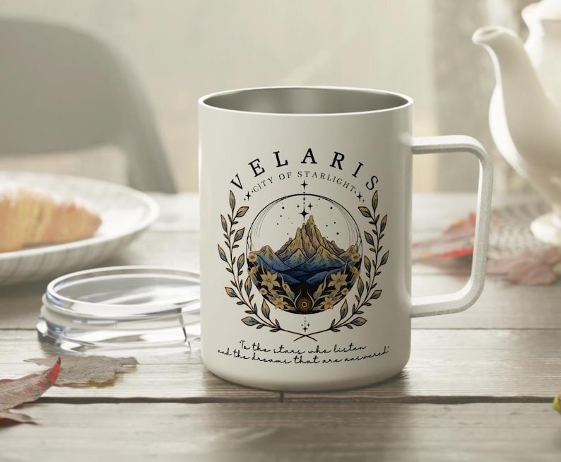 ACOTAR Velaris to go cup, Velaris Insulated Coffee Mug with lid, mug Acotar, sjm merch, feyre and rhysand mug, throne of glass mug, acomaf, velaris city of starlight, a court of mist and fury, romantasy reader mug, feyre archeron, acotar reader mug