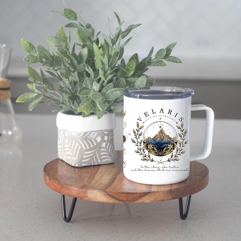 ACOTAR Velaris to go cup, Velaris Insulated Coffee Mug with lid, mug Acotar, sjm merch, feyre and rhysand mug, throne of glass mug, acomaf, velaris city of starlight, a court of mist and fury, romantasy reader mug, feyre archeron, acotar reader mug