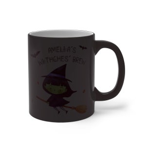 Färgskiftande mugg, Halloweenmugg för barn / Varm chokladmugg, Söt häxmugg, Halloweenpresent för barn, Personlig Halloweenmugg för barn bild 8