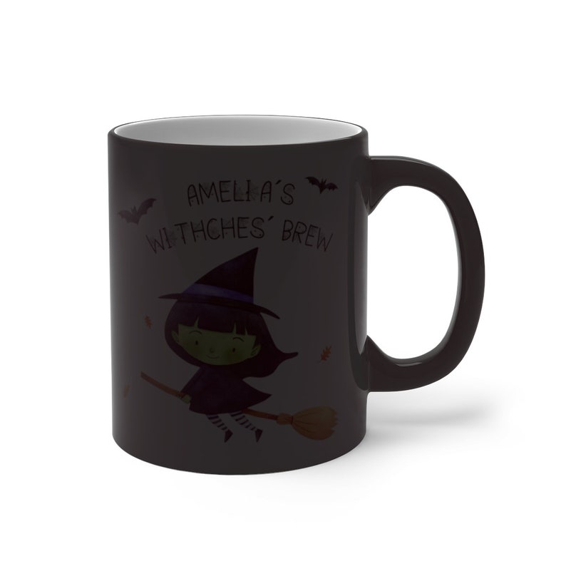 Färgskiftande mugg, Halloweenmugg för barn / Varm chokladmugg, Söt häxmugg, Halloweenpresent för barn, Personlig Halloweenmugg för barn bild 8