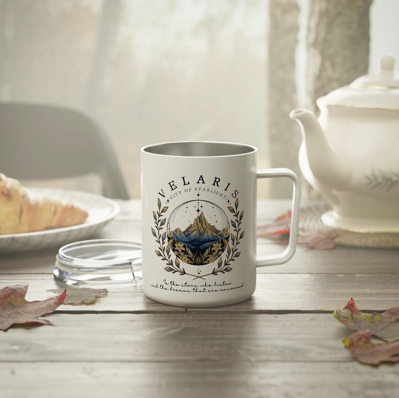 ACOTAR Velaris to go cup, Velaris Insulated Coffee Mug with lid, mug Acotar, sjm merch, feyre and rhysand mug, throne of glass mug, acomaf, velaris city of starlight, a court of mist and fury, romantasy reader mug, feyre archeron, acotar reader mug