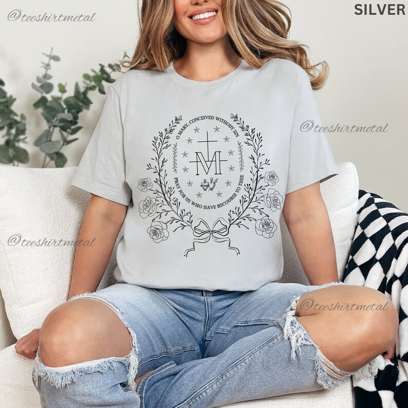 Marian Catholic T-Shirt, Virgin Mary T shirt, Catholic gifts for women, Catholic T-shirt, Marian Cross Shirt, Floral Women Religious Shirts, christian shirt, immaculate heart, catholic tshirt, catholic tee, christian gift, christian tee, jesus tee