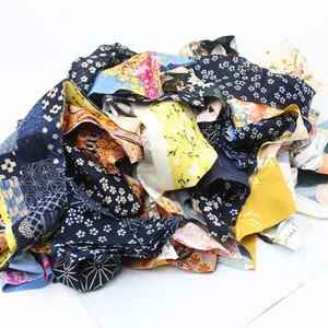 Mixed Grab of Assorted Scraps of Art Gallery Florals AGF, MODA, Robert Kaufman Japanese Indigo Fabrics quilters scrappy recycled