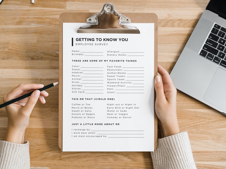 Getting to Know You Printable Form, Questions for New Employee, All ...