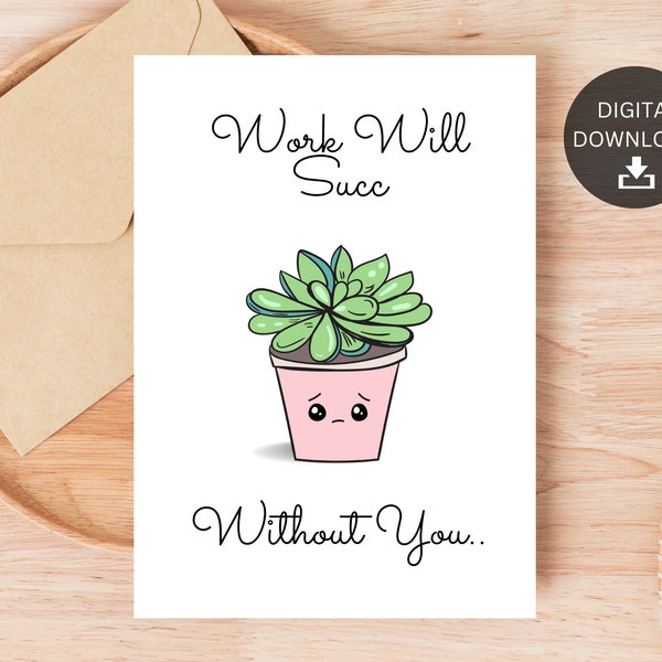 Cute Goodbye Printable Card For Leaving Co-Worker, Funny Farewell, Instant Download