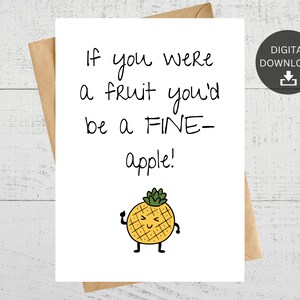 Si fueras una fruta, serías una buena manzana, tarjeta imprimible divertida, para aniversario, día más dulce, día de San Valentín, nota de amor, descarga instantánea