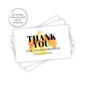 Thank You For Your Purchase Printable Inserts, For Sellers, For Customers, Instant Download.