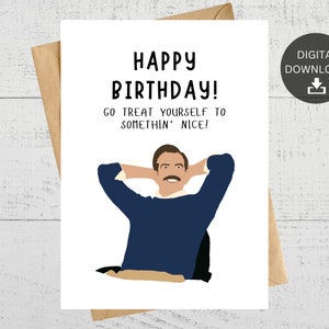 Feliz Aniversário, vá presentear-se com algo legal, cartão para impressão, para aniversário, presente de fã, download digital instantâneo