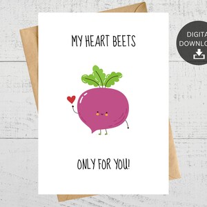 Mijn hart alleen bieten voor jou, woordspeling afdrukbare verjaardagskaart, grappige bieten woordspeling kaart, leuke kaart voor koppels, Instant Digitale Download