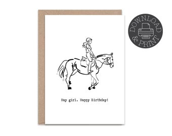 Funny Horse Girl Birthday Card, Equestrian Gift (Digital Download)