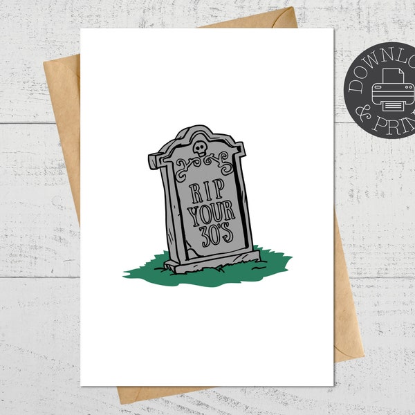 Funny Printable 40th Birthday Card, RIP 30's Card For Friend, Instant Digital Download