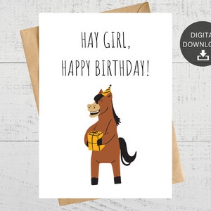 Paard afdrukbare verjaardagskaart, paardensport cadeau voor haar, Instant Digitale Download