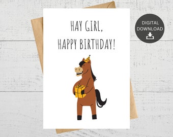 Horse Printable Birthday Card, Equestrian Gift For Her, Instant Digital Download