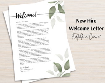 New Employee Welcome Letter, Fully Editable Canva Template, Instant Digital Download