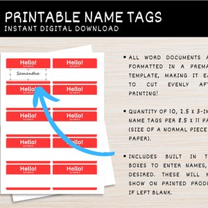 Hello My Name is Printable Name Tag 6 Colors 2 5 X 3 Inches Editable Hello My Name is Printable Name Tag 6 Colors 2 5 X 3 Inches Editable