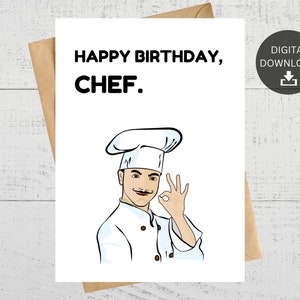 Biglietto d'auguri stampabile di buon compleanno chef, download digitale istantaneo