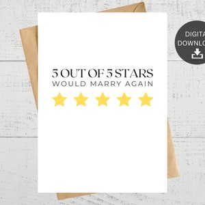 5 de 5 estrellas se casarían de nuevo, tarjeta de aniversario imprimible, para marido, para esposa, descarga digital instantánea