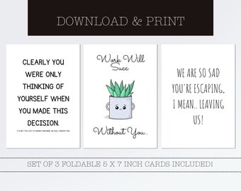 Funny Goodbye Cards For Co-Workers, Set of 3 (Digital Download)