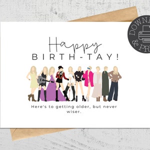 Happy Birthd-Tay Here's to alten, aber nicht weisen, Druckbare Karte, Taylor Swift Fan Geschenk, Sofort Download