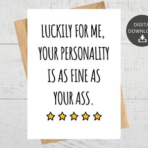 Funny Printable Anniversary Card, For Couples, For Anniversary, Naughty, Instant Digital Download, 5 x 7 Foldable, Blank Inside