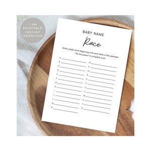 Printable Minimalist Baby Name Race, For Baby Shower, Baby Shower Game 5x7 Inches, Gender Neutral, Instant Digital Download