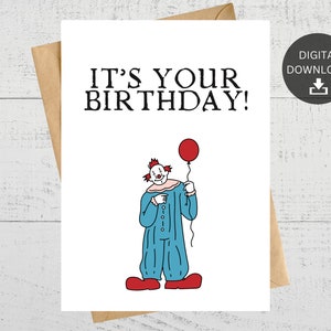 Es tu tarjeta de payaso imprimible divertida de cumpleaños, tarjeta de Halloween, descarga digital instantánea