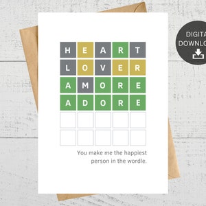 Cartão Wordle fofo para impressão, para casais, para aniversário, download digital instantâneo, 5 x 7 dobrável, em branco dentro