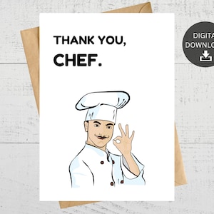 Gracias Chef tarjeta de felicitación imprimible, descarga digital instantánea