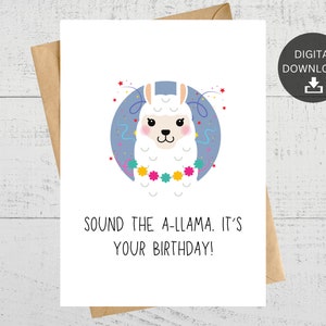 ¡Suena la A-Llama es tu cumpleaños! Tarjeta de cumpleaños imprimible, descarga digital instantánea