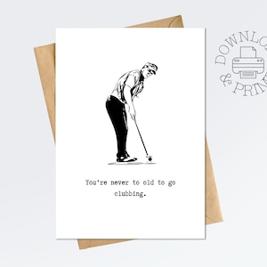 Biglietto d'auguri per golf stampabile, biglietto divertente per lui, regalo per golfista, download digitale istantaneo