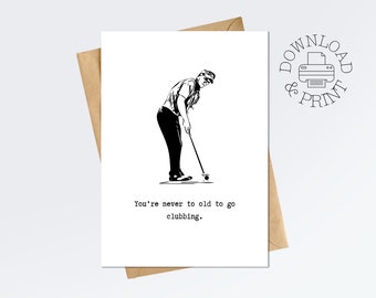 Carte d'anniversaire de golf imprimable, carte drôle pour lui, cadeau pour golfeur, téléchargement numérique instantané